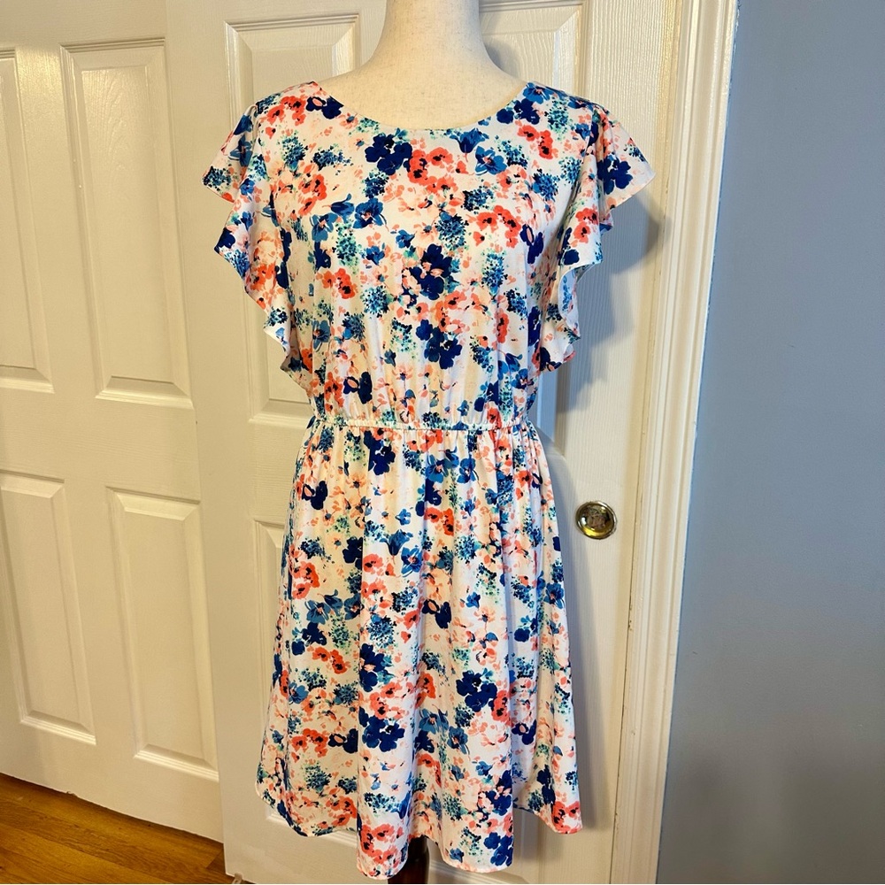 Merona Women’s Floral Flutter Sleeve A-Line Dress White Medium